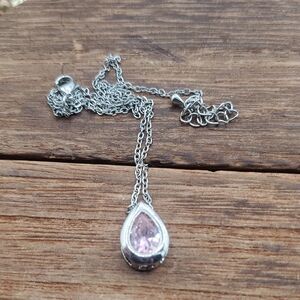 Sterling Silver Teardrop Pink Topaz Necklace with Light Pink Stone 18 Inch N3930